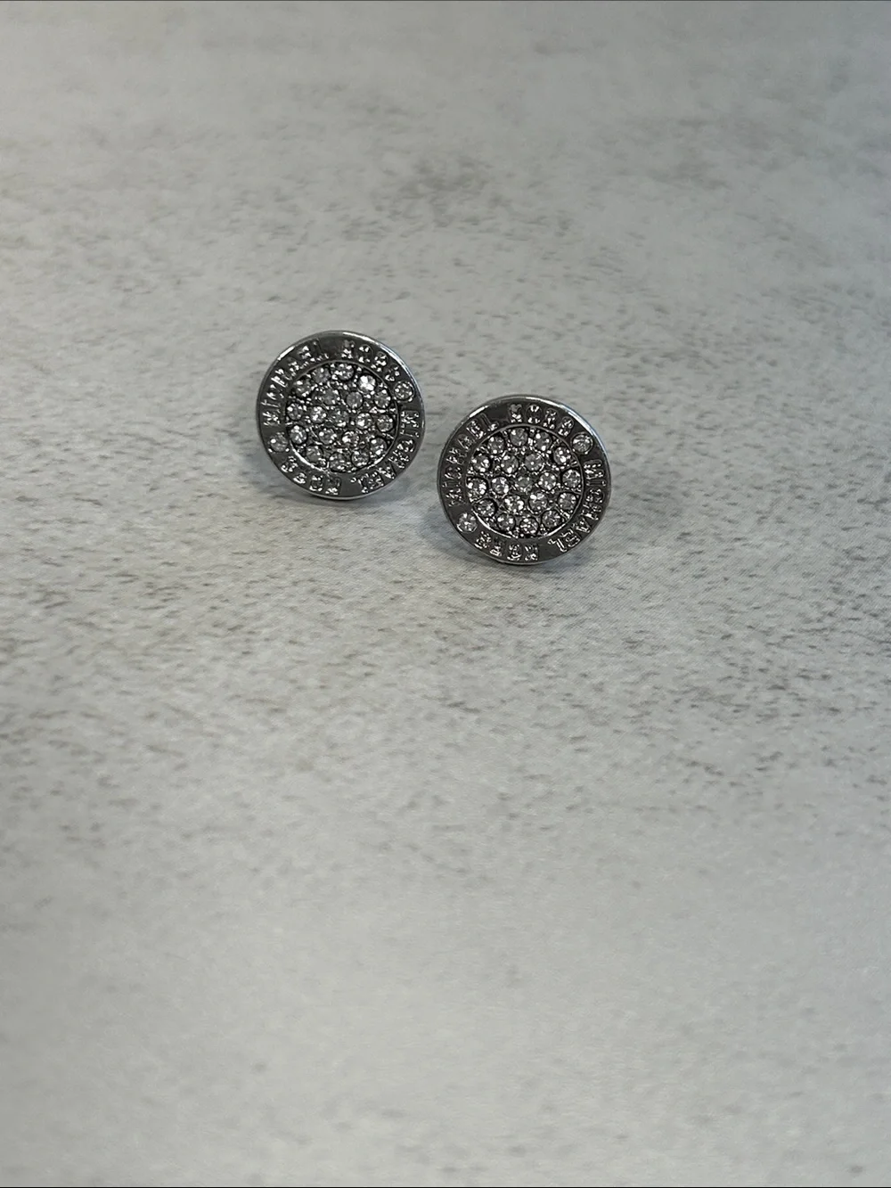 Silver Crystal Pave Stud Earrings - Silver